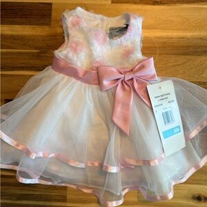 Rare Editions White and Pink Tulle Baby Dress